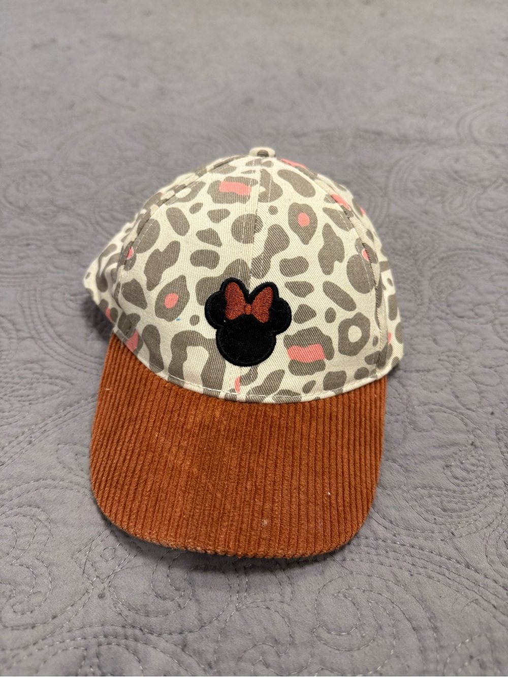 Disney Girls Leopard Print Cap with Rust Corduroy Brim